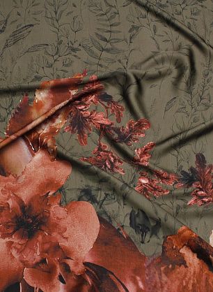 Плательная вискоза (н) крупный растительный рисунок на коричневом - в интернет-магазине тканей Тессутидея арт. 04-1743