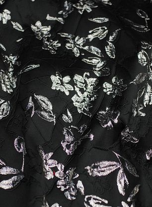 Тафта с люрексом (н) серебряный цветочный принт на черном - в интернет-магазине тканей Тессутидея арт. 03-6836