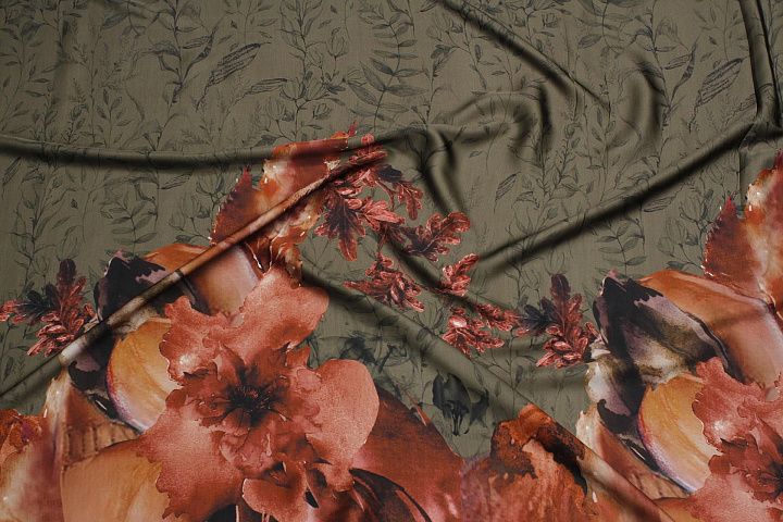 Плательная вискоза (н) крупный растительный рисунок на коричневом - итальянские ткани Тессутидея арт. 04-1743
