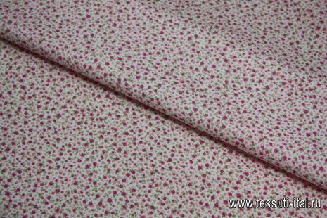 Сорочечная (н) мелкий розово-зеленый цветочный орнамент на белом ш-150см  - итальянские ткани Тессутидея арт. 01-3114