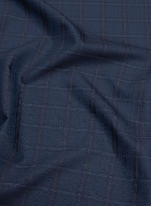 Костюмная (н) сине-черная клетка с красной полоской по кромке - в интернет-магазине тканей Тессутидея арт. 05-4102