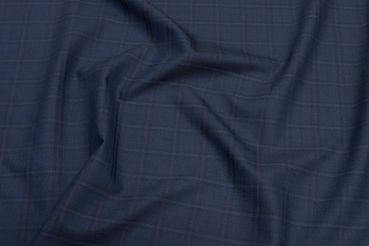 Костюмная (н) сине-черная клетка с красной полоской по кромке - итальянские ткани Тессутидея арт. 05-4102