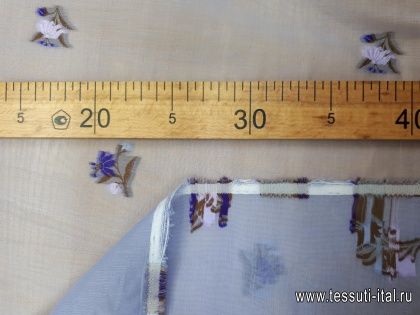 Плательная (н) фиолетово-коричневые вышитые цветы на светло-сиреневом Erdem - итальянские ткани Тессутидея арт. 03-5699