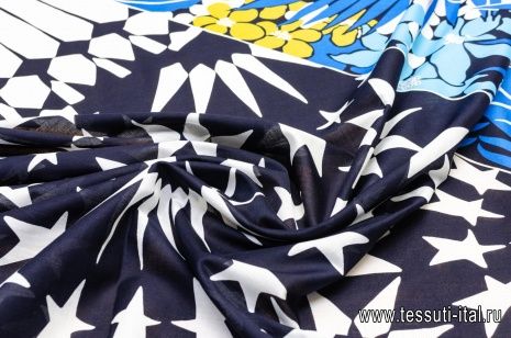 Батист платочный купон (1,45м) (н) абстракция из цветов и звезд на черно-бело-голубом - итальянские ткани Тессутидея арт. 01-4886