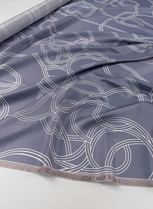 Шелк твил (н) белая геометрическая абстракция на серо-голубом - в интернет-магазине тканей Тессутидея арт. 10-4874