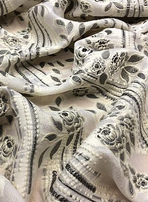 Жаккард с люрексом купон (1,75м) (н) цветочный орнамент на айвори - в интернет-магазине тканей Тессутидея арт. 03-4957