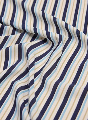 Крепдешин (н) сине-бежево-голубая поперечная полоска на белом - в интернет-магазине тканей Тессутидея арт. 10-1643