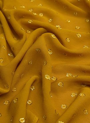 Шифон крэш с люрексом (н) золотой горох на охре - в интернет-магазине тканей Тессутидея арт. 02-9047