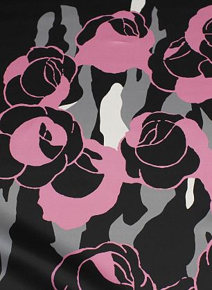 Органза купон (1,6м) (н) серо-бело-розовый абстрактный рисунок на черном - в интернет-магазине тканей Тессутидея арт. 10-3608