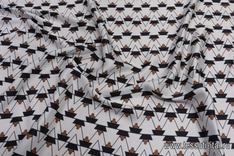 Плательная вискоза (н) черно-бело-коричневый геометрический рисунок - итальянские ткани Тессутидея арт. 04-1452