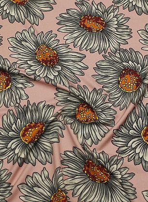 Шелк матовый (н) серые цветы на розовом - в интернет-магазине тканей Тессутидея арт. 10-4554