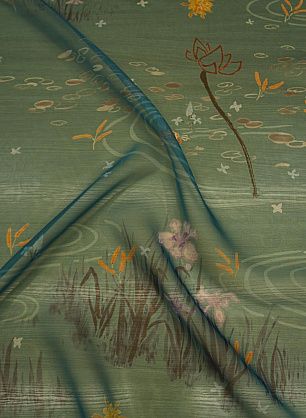 Органза купон (2м) (н) цветочная абстракция на бирюзовом - в интернет-магазине тканей Тессутидея арт. 10-3971