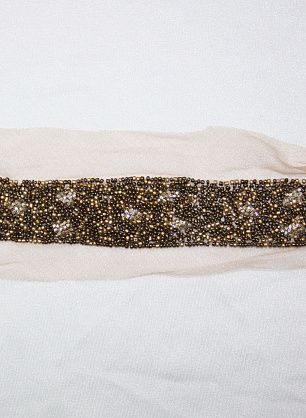 Аппликация тесьма (н) бисер и бусины на телесной сетке ш-3,5см - в интернет-магазине тканей Тессутидея арт. F-2370