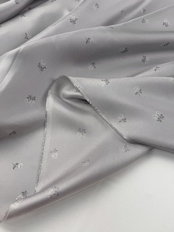 Шелк твил (н) мелкий цветочнай рисунок на светло-сером - итальянские ткани Тессутидея арт. 10-4870