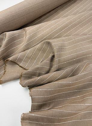 Хлопок костюмный (н) бежевая полоска с пайетками - в интернет-магазине тканей Тессутидея арт. 01-8127