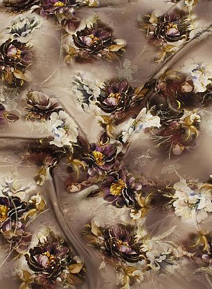 Шелк жаккард с люрексом (н) цветочный рисунок на бежево-коричневом - в интернет-магазине тканей Тессутидея арт. 10-3902