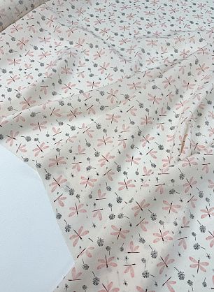 Крепдешин (н) одуванчики и стрекозы на белом - в интернет-магазине тканей Тессутидея арт. 10-4805