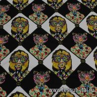 Трикотаж (н) тигры и леопарды в очках на черном - итальянские ткани Тессутидея арт. 14-1712
