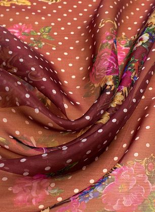 Органза купон (1,35м) (н) горох, цветочный орнамент и вензеля на бордовом - в интернет-магазине тканей Тессутидея арт. 10-0590