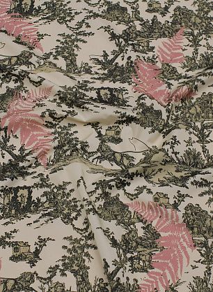 Плащевая с водоотталкивающим покрытием (н) деревенский пейзаж и розовый лист папоротника - в интернет-магазине тканей Тессутидея арт. 11-0454