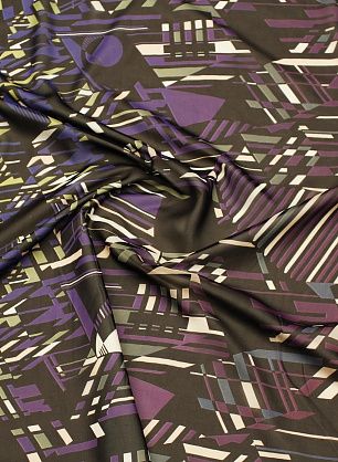 Шифон (н) сине-желто-розовый геометрический рисунок на черном - в интернет-магазине тканей Тессутидея арт. 10-4474