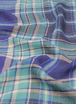 Лен (н) сине-бирюзовая клетка - в интернет-магазине тканей Тессутидея арт. 16-0893