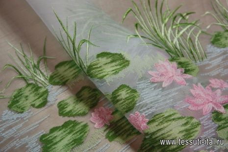 Органза с вышивкой (н) цветочная вышивка на белом ш-150см - итальянские ткани Тессутидея арт. 03-3395