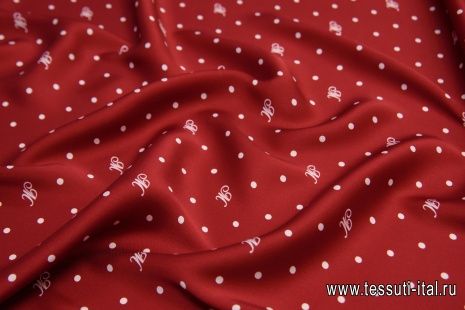 Плательная (н) белый горох и буквы на темно-красном в стиле Monse - итальянские ткани Тессутидея арт. 03-6475