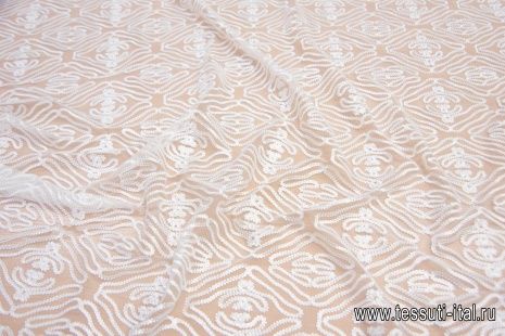 Сетка плательная расшитая тесьмой (о) айвори - итальянские ткани Тессутидея арт. 03-6685