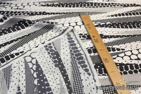 Шелк атлас (н) стилизованный черно-белый горох и полосы в стиле Bottega Veneta - итальянские ткани Тессутидея арт. 10-0884