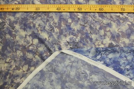 Шифон (н) сине-голубой растительный рисунок на светло-синем - итальянские ткани Тессутидея арт. 10-3818