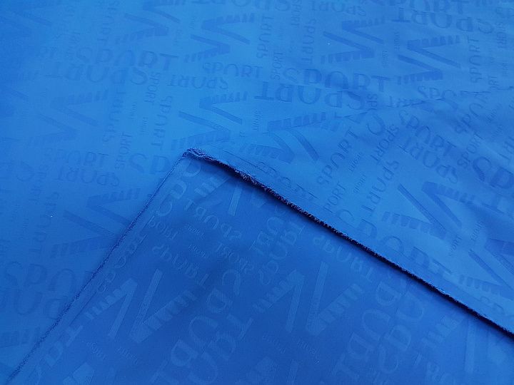 Плательная стрейч (о) ярко-голубая с надписью SPORT - итальянские ткани Тессутидея арт. 03-0065