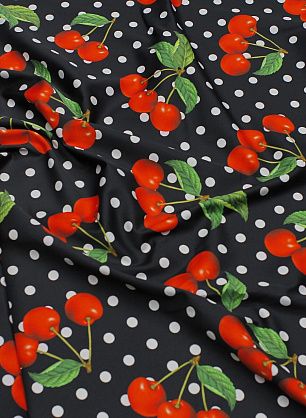 Хлопок (н) белый горох и вишни на черном - в интернет-магазине тканей Тессутидея арт. 01-7271