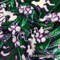 Бархат с люрексом (н) бело-зелено-фиолетовый орнамент - итальянские ткани Тессутидея арт. 03-5922