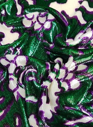 Бархат с люрексом (н) бело-зелено-фиолетовый орнамент - в интернет-магазине тканей Тессутидея арт. 03-5922