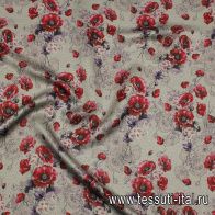 Шелк жаккард (н) цветочный рисунок на сером - итальянские ткани Тессутидея арт. 10-3800