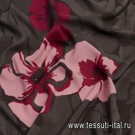 Шелк кади купон (1,25м) (н) крупные красно-розово-коричневые цветы - итальянские ткани Тессутидея арт. 10-2485