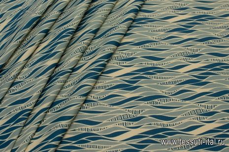 Сорочечная стрейч (н) сине-бежевый орнамент - итальянские ткани Тессутидея арт. 01-5391