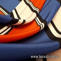 Крепдешин (н) сине-бело-красно-черная полоска - итальянские ткани Тессутидея арт. 02-8148