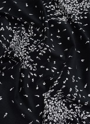 Микровельвет стрейч (н) белый цветочный рисунок на черном - в интернет-магазине тканей Тессутидея арт. 01-7062