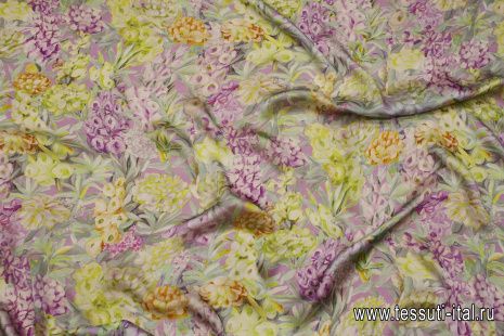 Шифон (н) желто-салатово-сиреневый цветочный рисунок - итальянские ткани Тессутидея арт. 10-3704
