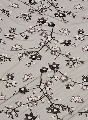 Кружевное полотно расшитое пайетками (н) черно-белое - в интернет-магазине тканей Тессутидея арт. 03-6937