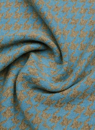 Трикотаж кашемир дабл (н) серо-бирюзовая гусиная лапка - в интернет-магазине тканей Тессутидея арт. 15-1130