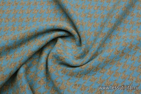 Трикотаж кашемир дабл (н) серо-бирюзовая гусиная лапка - итальянские ткани Тессутидея арт. 15-1130