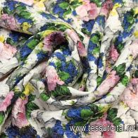 Шелк дама крэш (н) цветочный орнамент на белом - итальянские ткани Тессутидея арт. 02-8808