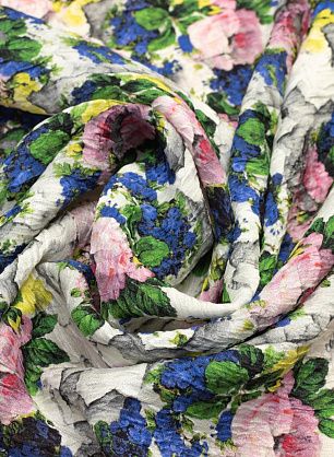 Шелк дама крэш (н) цветочный орнамент на белом - в интернет-магазине тканей Тессутидея арт. 02-8808