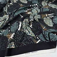 Крепдешин (н) черно-зеленый растительный рисунок - итальянские ткани Тессутидея арт. 10-4799