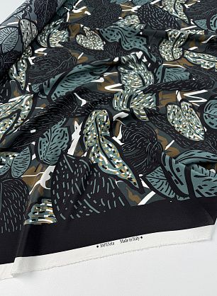 Крепдешин (н) черно-зеленый растительный рисунок - в интернет-магазине тканей Тессутидея арт. 10-4799