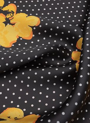 Органза (н) желтые цветы и белый горох на черном - в интернет-магазине тканей Тессутидея арт. 10-2915