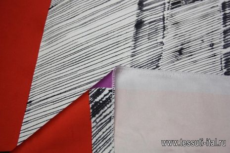Органза (н) красно-бело-черный геометрический орнамент - итальянские ткани Тессутидея арт. 02-6308